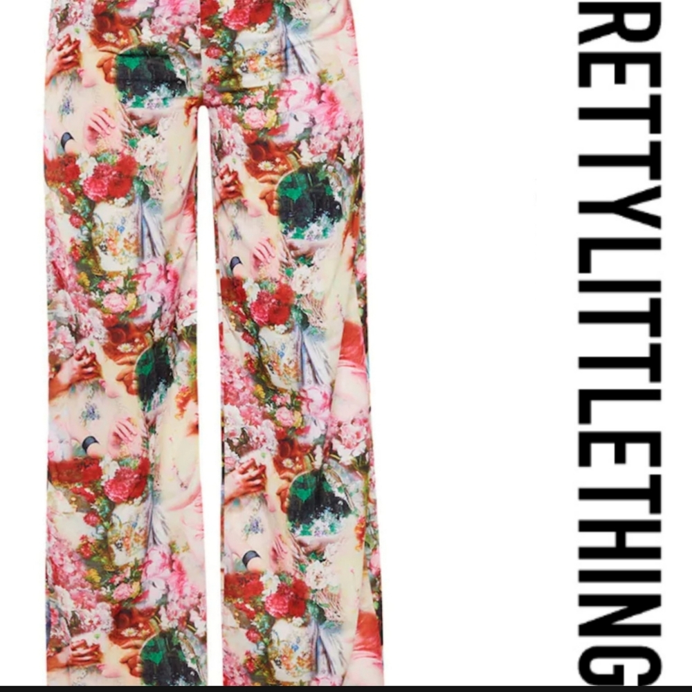 Rose Femme Renaissance Print Wide Leg Pants